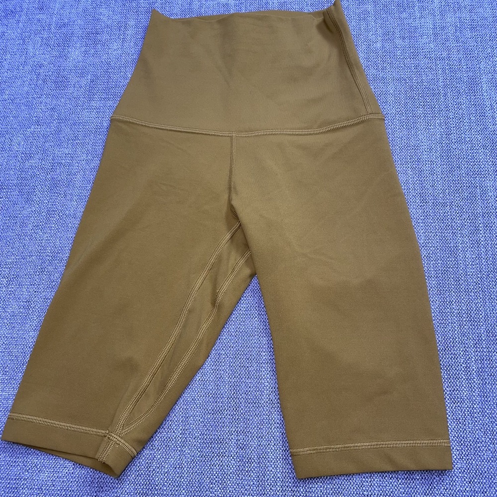 Lululemon Align High Rise Biker Shorts Womens 2 Olive Green Yoga Workout 10in